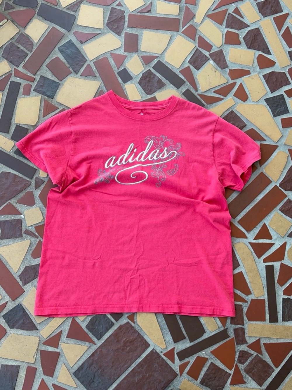 adidas Hot Pink Script Logo Short Sleeve Tee
